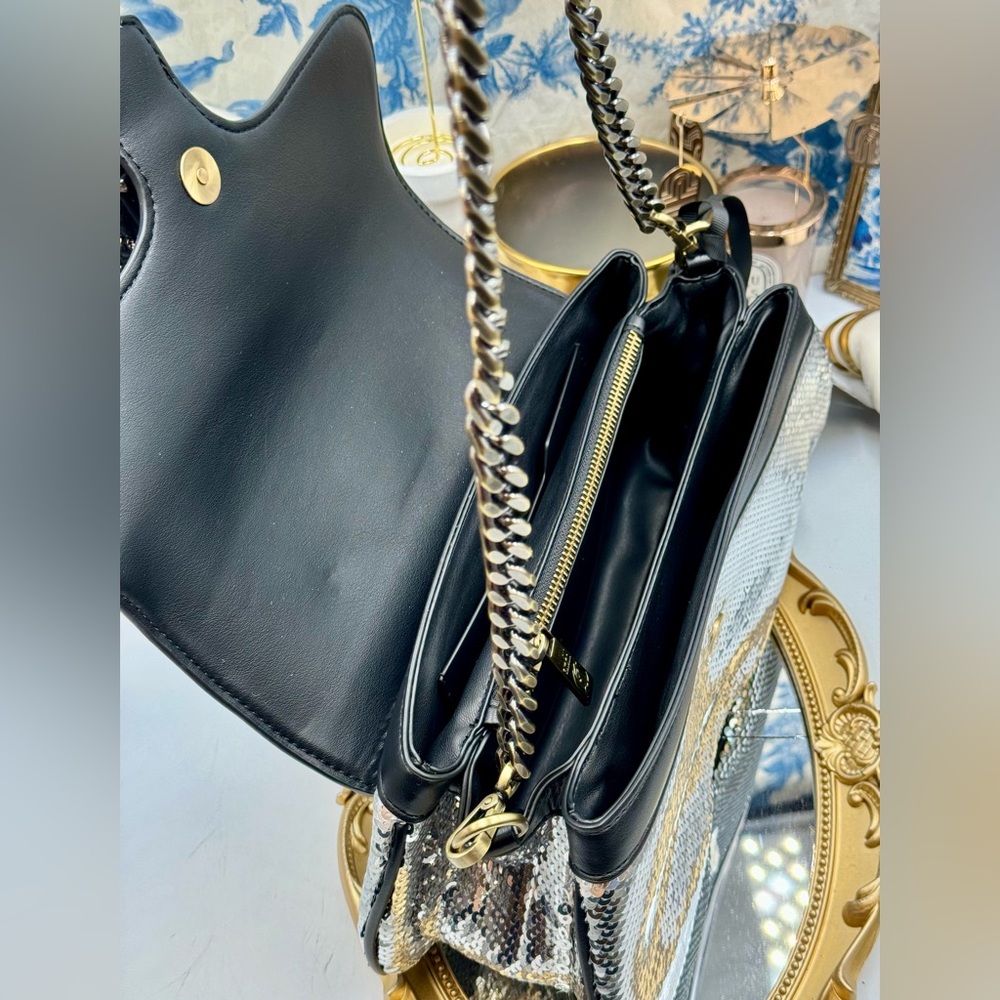 🆕 JUST CAVALLI 🧿 NWT Iconic Snakes Logo-Plaque Sequin Handbag - Picture 9 of 15